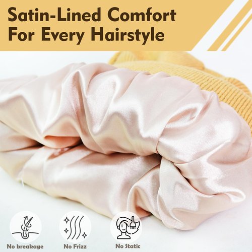 5 Pack Satin Lined Beanie Knit Winter Hats for Men Women, Soft Warm Slouchy Silk Lining Cuffed Skull Cap (Multicolor 2)