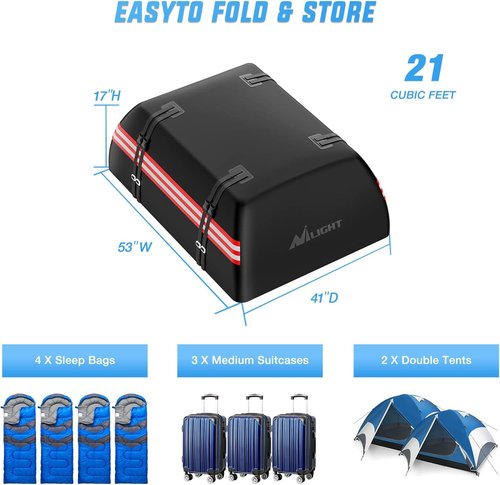Nilight Car Roof Bag - 21 Cubic Feet Waterproof Rooftop Cargo Carrier | Fits All Vehicles, Anti-Tear 840D PVC