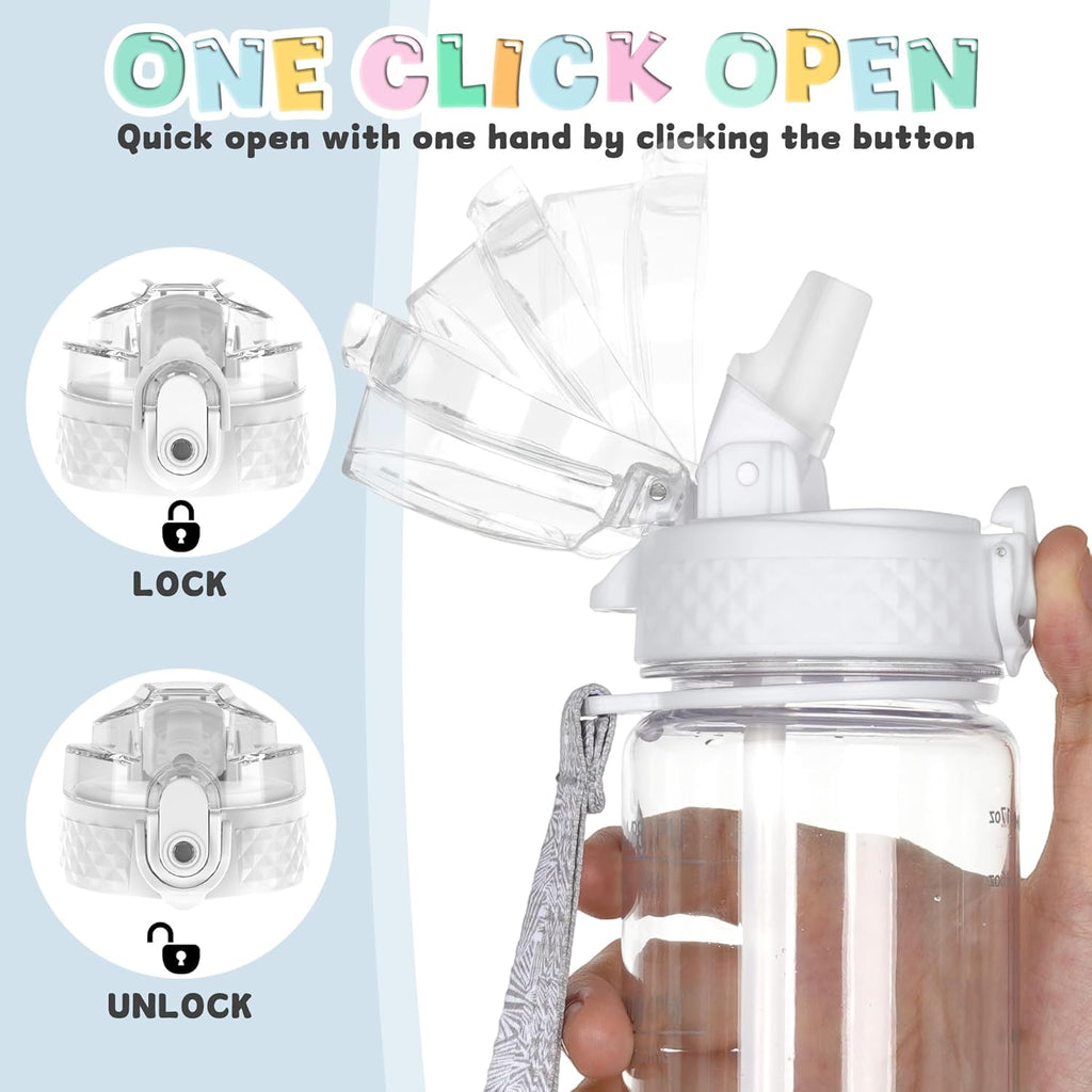 OLDLEY 17oz Kids Water Bottle - Motivational Design with Silicone Straw, Leak-Proof & BPA-Free, Clear