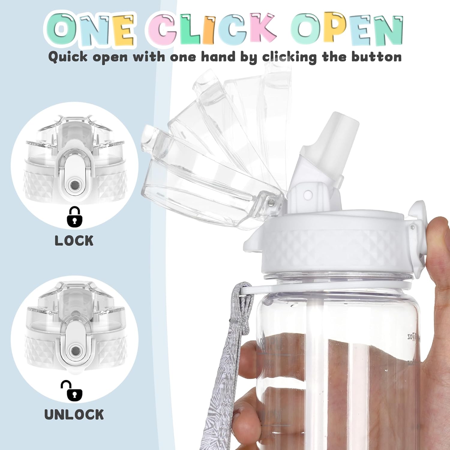 OLDLEY 17oz Kids Water Bottle - Motivational Design with Silicone Straw, Leak-Proof & BPA-Free, Clear