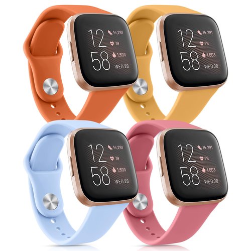 4 Pack Silicone Bands Compatible with Fitbit Versa 2 / Versa Band/Lite/SE, Classic Soft Straps Replacement Sport Wristbands for Women Men (4Pack K)