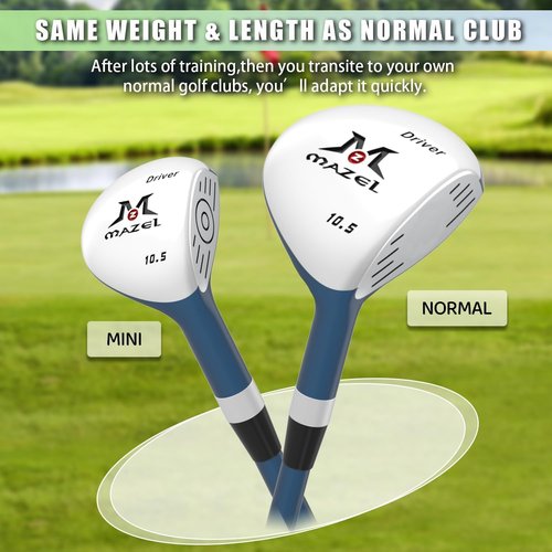 MAZEL Mini Driver/Iron Golf Clubs Swing Trainer Aid to Improve Your Hitting Accuracy & Speed (Deep Blue,Left Hand, Mini Driver)
