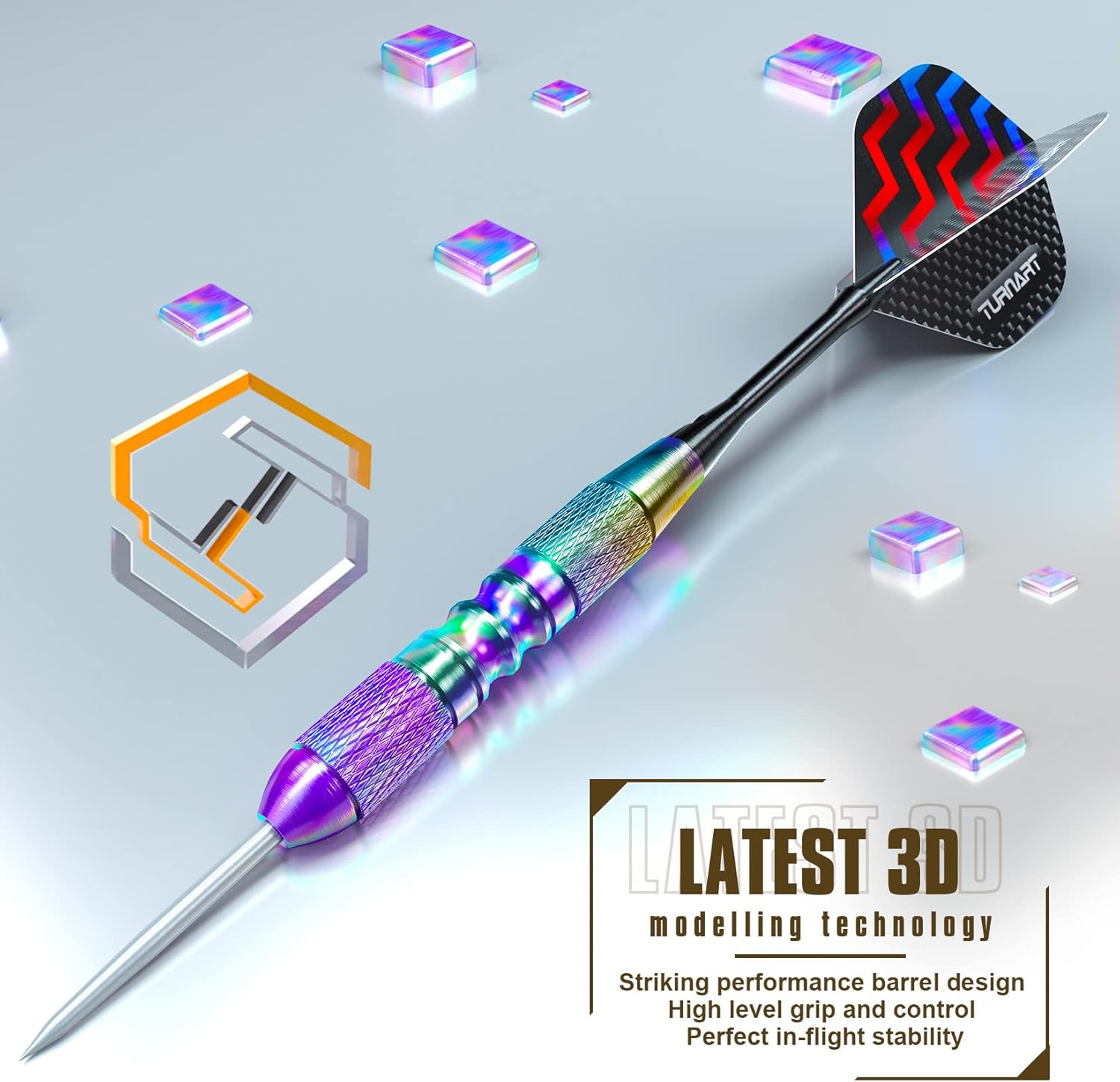 Turnart Darts Metal Tip Set - Professional Steel Tip Darts 12 Pcs with Stylish Case & Extra Flights