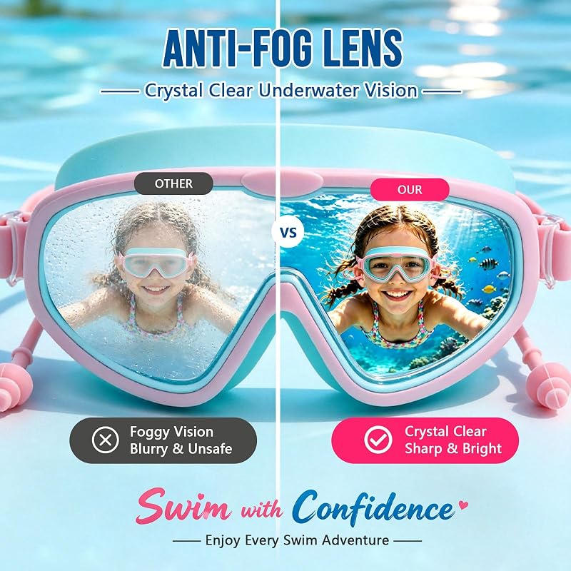 Kids Swim Goggles 2-Pack Anti-Fog Eyewear for Girls & Boys 3-16 — Pink/Light Blue & Pink/Blue