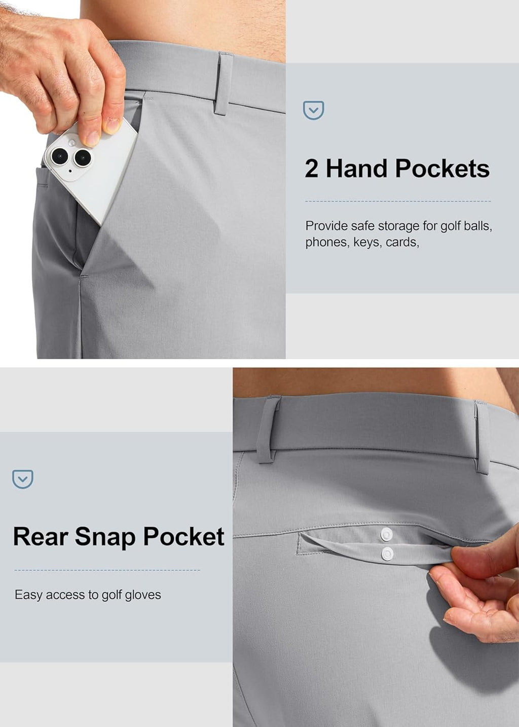 Pudolla Men's Golf Pants - Lightweight Quick-Dry Casual Slacks with Pockets | Stretchy Comfort in 30"/32"/34" Sizes