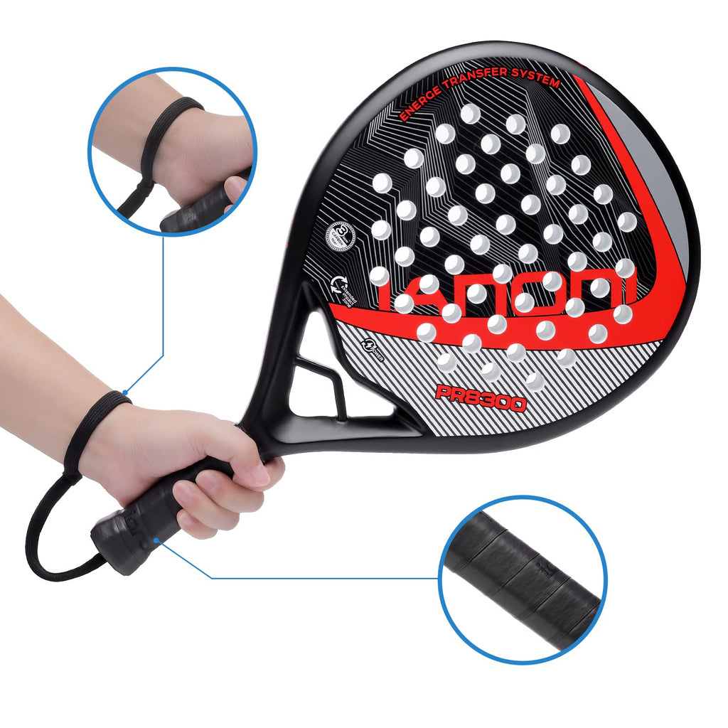 Padel Racket Carbon Fiber Surface with EVA Memory Flex Foam Core Padel Tennis Racquets Lightweight (8300-red)
