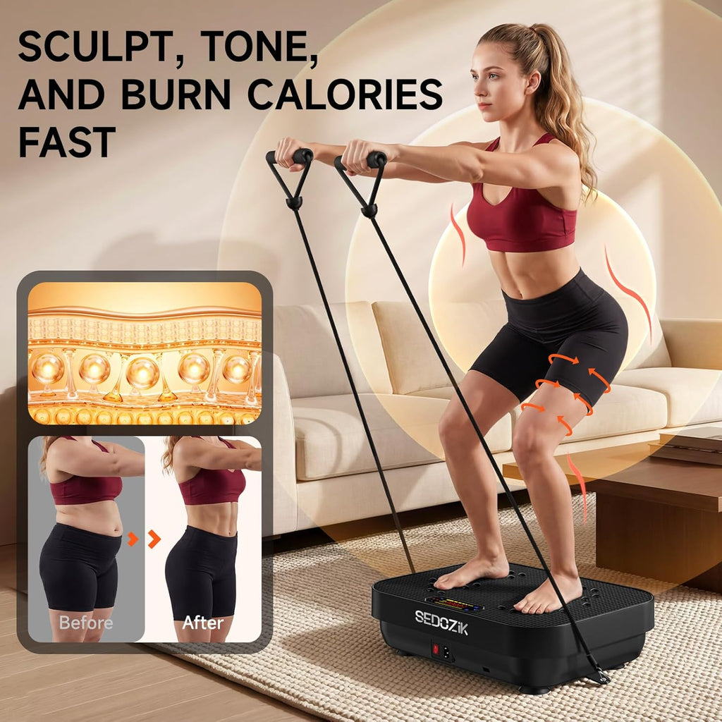 SEDOZIK Vibration Plate - 450lb Capacity Whole Body Shaker for Lymphatic Drainage & Weight Loss | Bluetooth, 120 Speeds