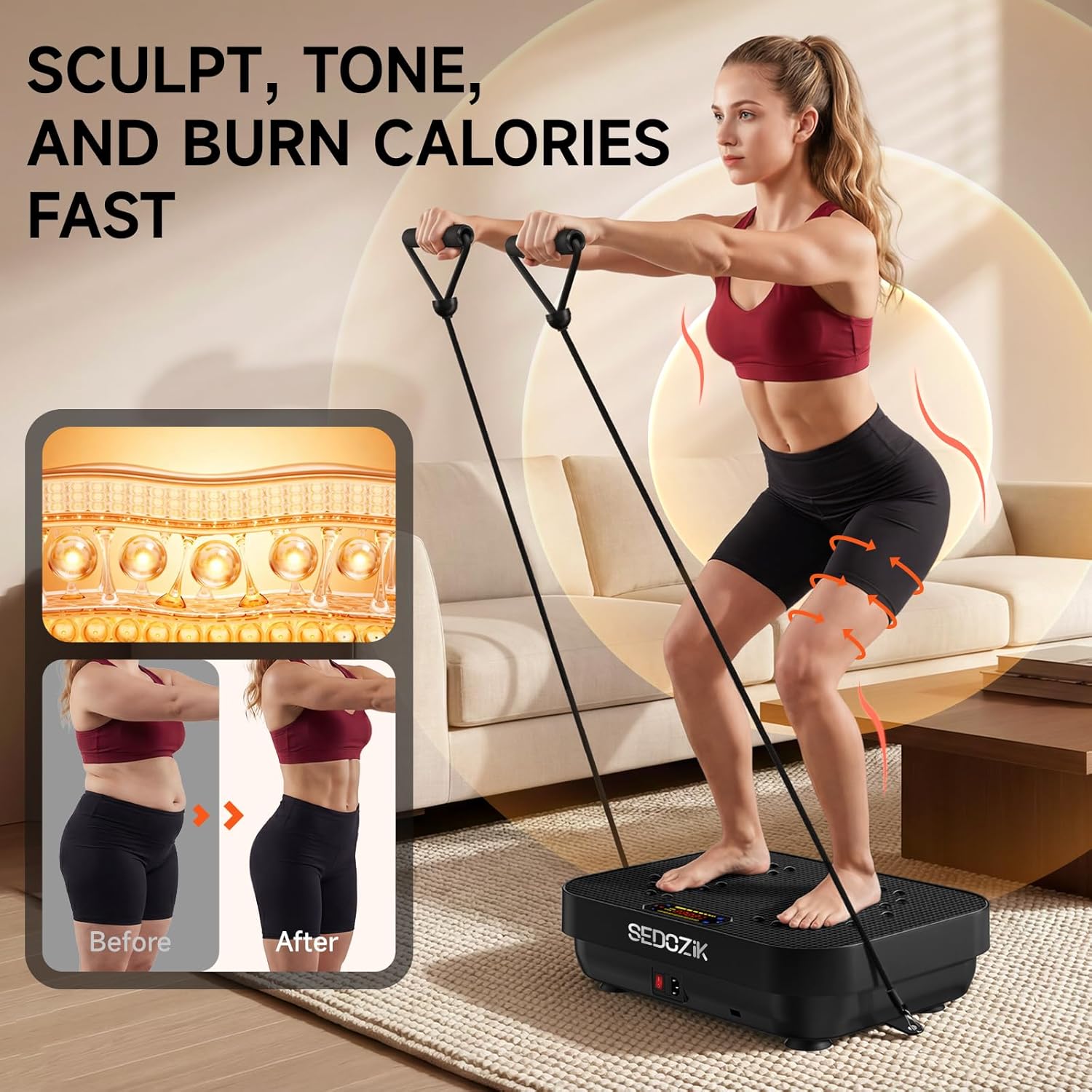 SEDOZIK Vibration Plate - 450lb Capacity Whole Body Shaker for Lymphatic Drainage & Weight Loss | Bluetooth, 120 Speeds