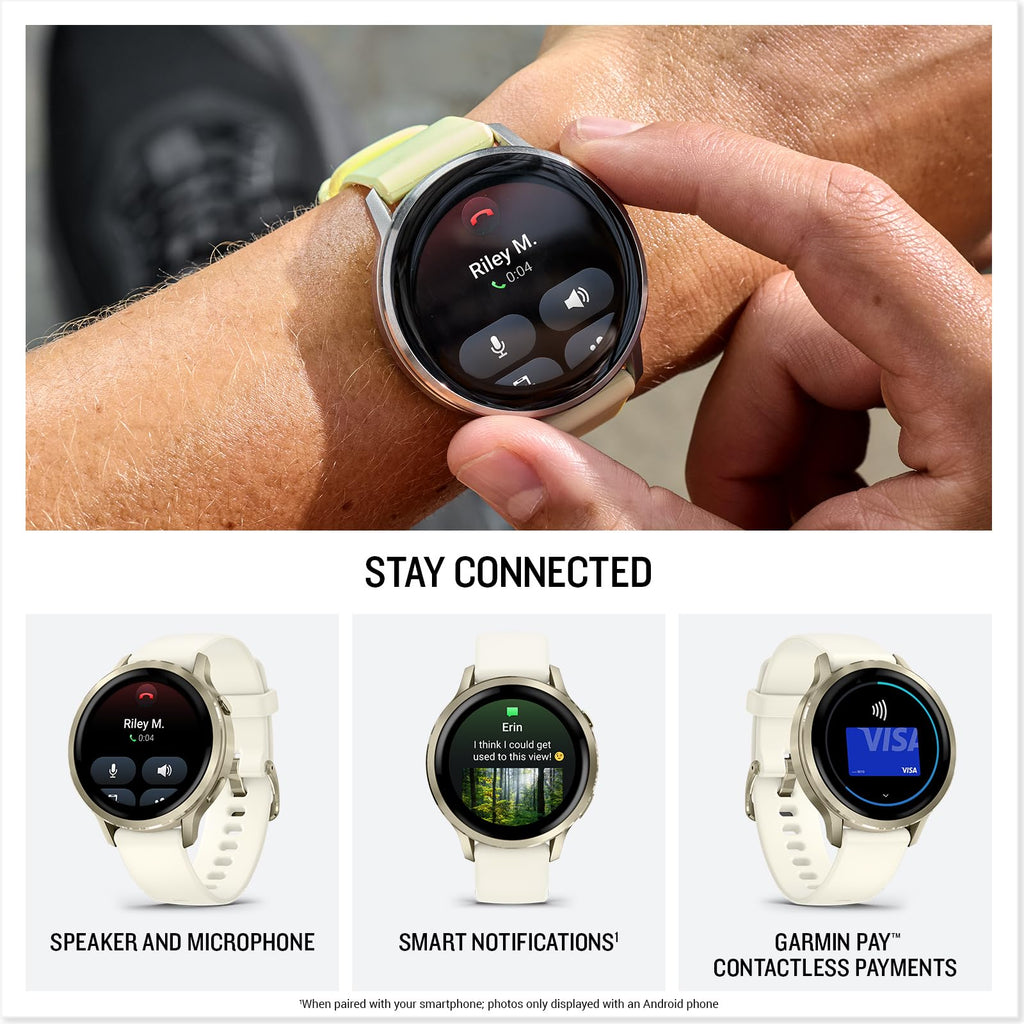 Garmin Venu 4, 41mm, Advanced Fitness and Multisport Tracker GPS Smartwatch, 1.2" AMOLED Display, Built-in Flashlight, 10 Days of Battery Life, Lunar Gold with Bone Silicone Band (Watch Bundle)