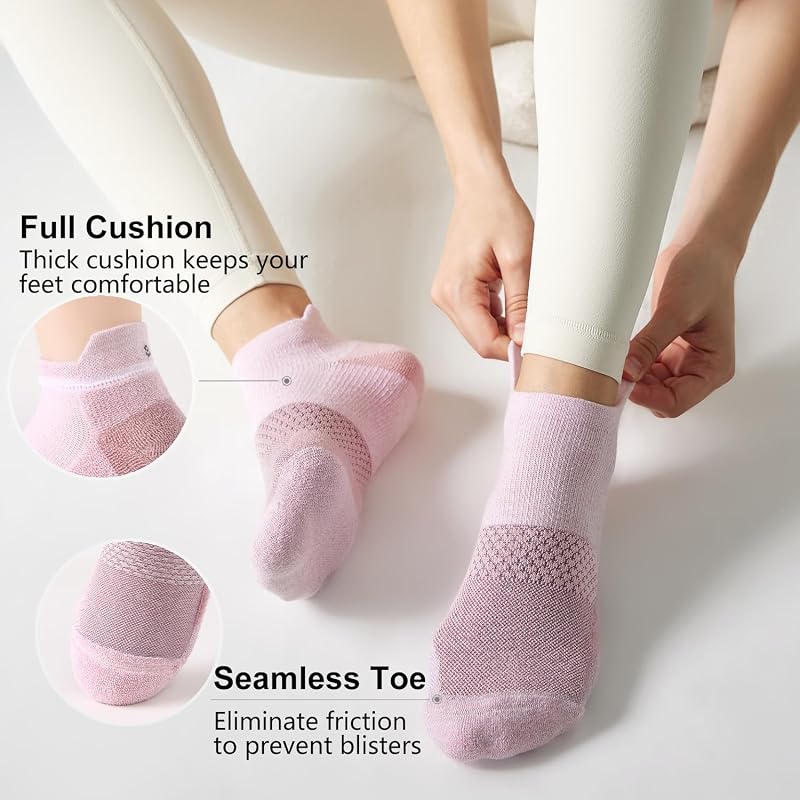 Morandi+Medium - 5 Pairs Women's Ankle Running Socks Cushioned Athletic Sport Socks with Tab