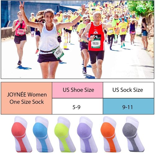 JOYNÉE Women's Athletic Ankle Socks - Cushioned Low Cut Tab | 6 Pack, White, Size 9-11