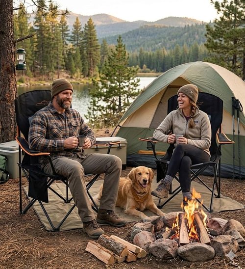 Fair Wind Heavy Duty Camping Chair - 350LBS Capacity, Fully Padded with Cup Holder & Side Pocket | 2 Pack