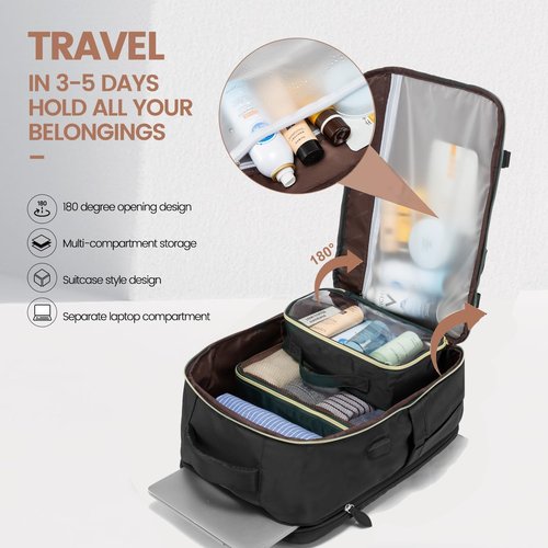 LOVEVOOK 40L Travel Backpack - Water Resistant Carry-On Bag with 3 Packing Cubes | Fits 17.3 Inch Laptop