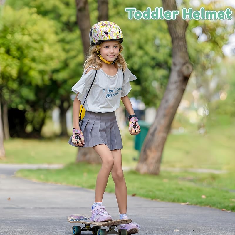 Toddler Bike Helmet with Gloves and Backpack Set - 3 Sizes, Adjustable for Ages 1-8+ (Flower Kitten)