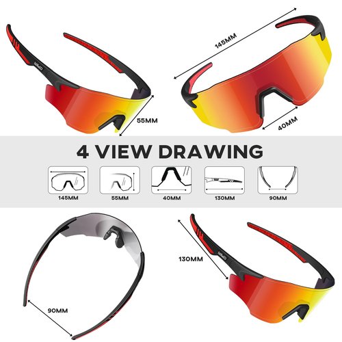 GlaRid Sports Sunglasses for Men Women - UV400 Protection Cycling Glasses Baseball Sunglasses for Running MTB Golf Softball