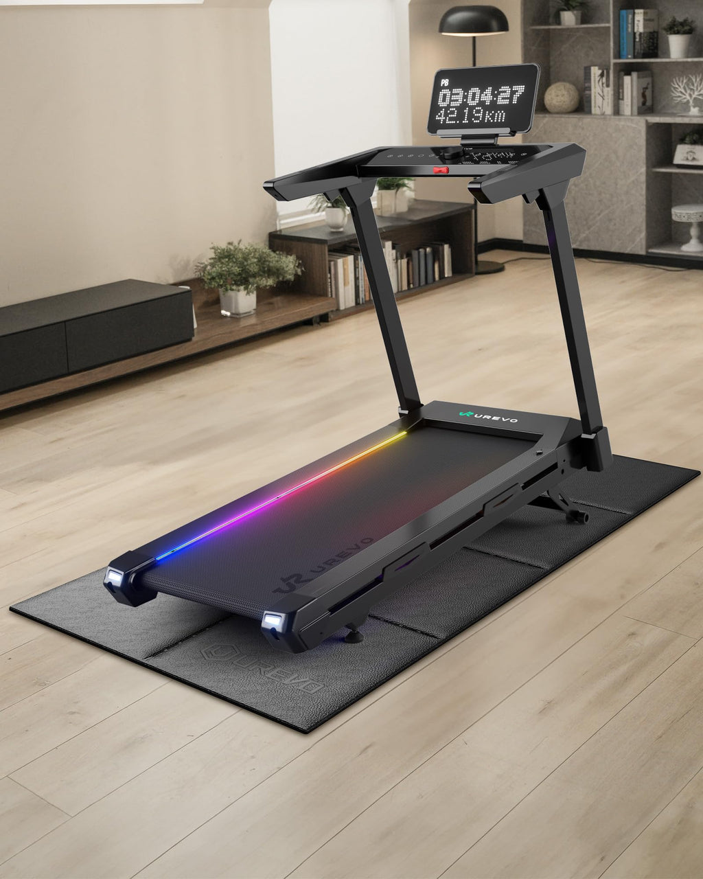 UREVO Foldable Treadmill Mat,Treadmill Mat for Carpet &Hardwood Floors ，Mat for Under Walking Pad on Carpet, Hardwood Floors Protectior, Non-Slip, Waterproof, Noise Shock Absorption