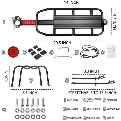 LEPump Rear Bike Rack for Back, Bicycle Cargo Rack, 110 lbs Large Capacity Bike Pannier Rack, Adjustable Bicycle Touring Luggage Carrier Rack for 24"-29" Frames