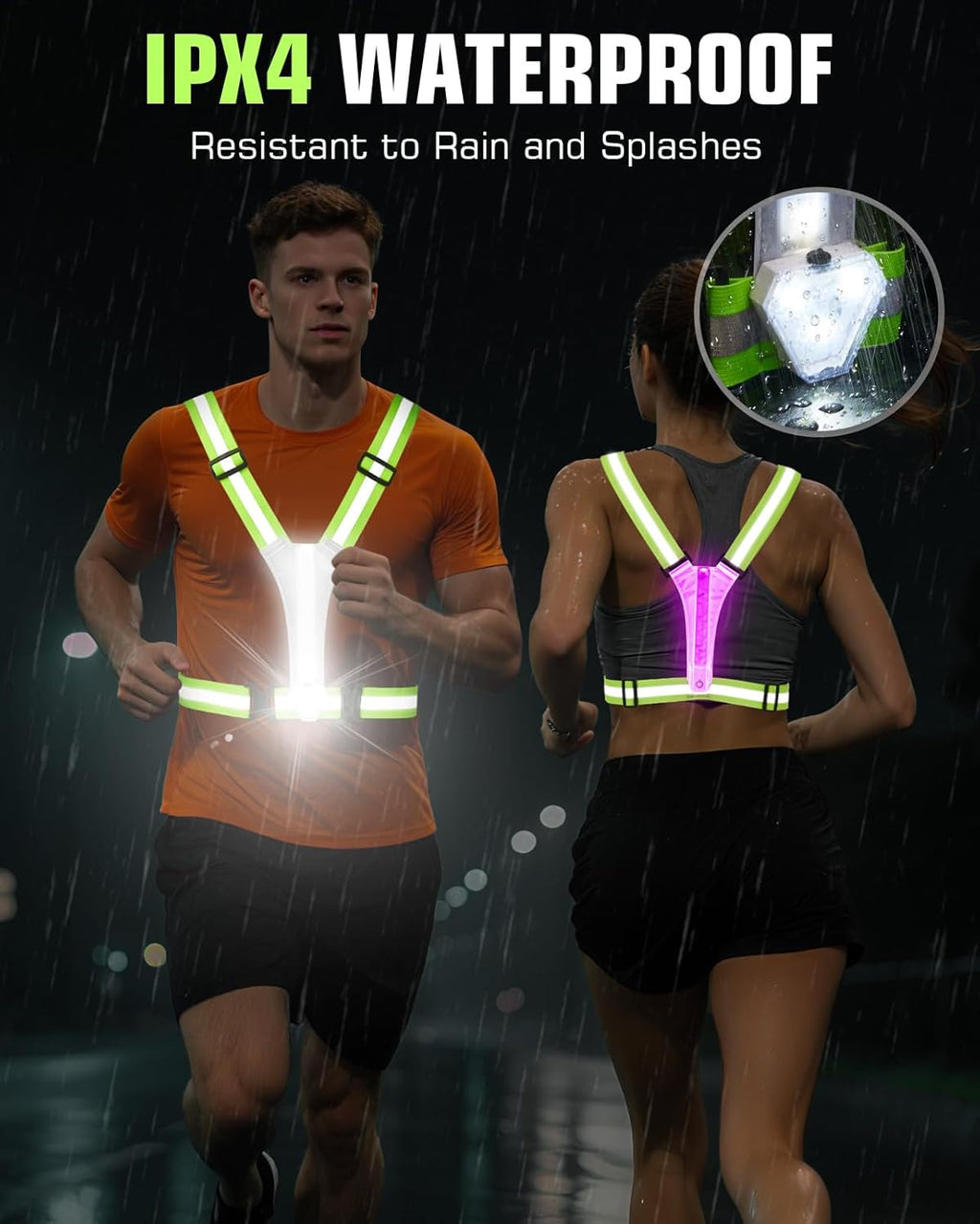 Zacro LED Reflective Vest - 500LM Rechargeable Light Up Running Gear | High Visibility for Night Safety, Adjustable for All Sizes