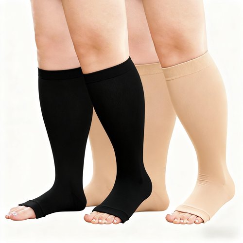 BODALA Plus Size Compression Socks: Wide Calf Compression Toeless Stockings for Men Women - Open Toe 20-30 mmHg Compression Hose Support for Travel Nurses 3XL Multi