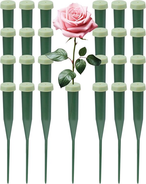 FIVEIZERO Floral Water Tubes - 25 PCS Green Plastic Vials for Fresh Flower Arrangements | 5.64 Inch with Caps