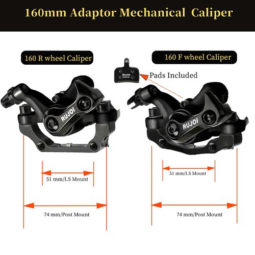 RUJOI Bike Disc Brake Kit, Aluminum Front and Rear Caliper, 160mm Rotor, Mechanic Tool-Free Pad Adjuster for Road Bike, Mountain Bike White (2 Sets)