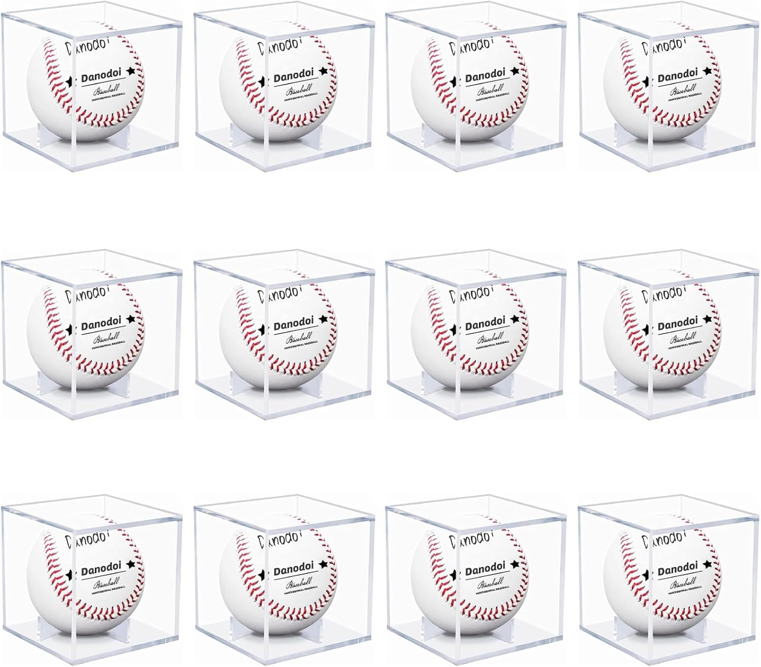 Skiennix Baseball Display Case - UV Protected Acrylic Holder for Official Size Baseballs | 12 Pack