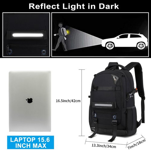 RUCYEN Skateboard Backpack, Laptop Backpack with USB Charging Port, RFID Anti-Theft Lock, Waterproof Fabric, Fits up to 15.6 Inch Laptop, for Business Travel Men (Black)