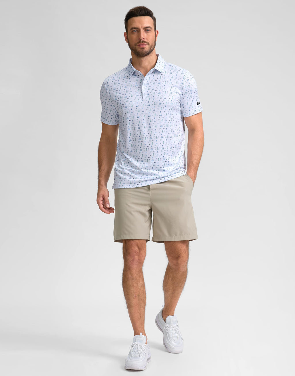 Obla Mens Golf Polo Shirts Short Sleeve Dry Fit Performance Moisture Wicking Casual Print Collared Golf Shirts for Men(White Golf Flag_M)