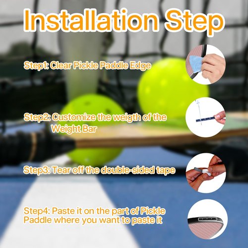 Pickleball Paddle Weight Strips - Silicone Alternative to Lead & Tungsten Strips | 4 Strips/Pack (4g Each) | 3M Adhesive, Customizable Cut, Same Weight as Metal Strips, Eco-Friendly, Non-Radioactive