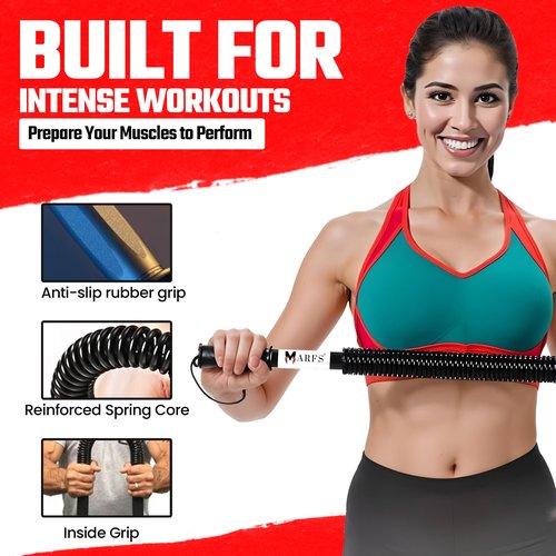 Marfs Premium Power Twister Bar Heavy Duty 40-110lb Resistance Arm Exercise Equipment Chest Shoulder Biceps and Arm Muscle Strengthener Home Gym Upper Body Workout Bar (Included 45-50lb Resistance Stretch Band)