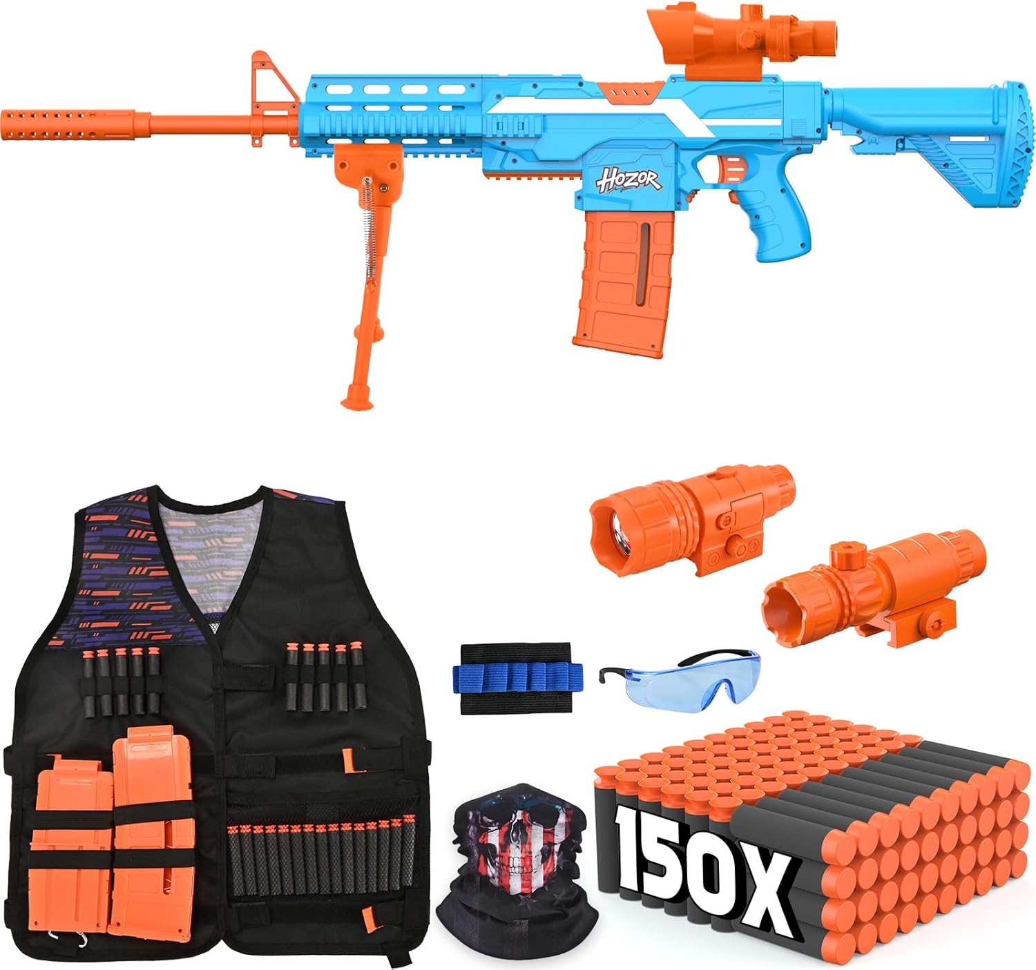 TriFireX Motorized Blaster Tactical Vest Kit - Rechargeable, 3 Firing Modes, 150 Foam Darts, Kids' Gift