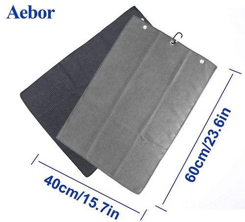 Aebor Golf Towels, Microfiber Waffle Pattern Tri-fold Golf Towel - Brush Tool Kit with Club Groove Cleaner, with Clip Men Women Golf Gifts (2 Grey Towel+Black Brush)