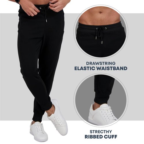 CROWN VOGUE Fleece Mens Joggers with Pockets, Mens Sweatpants, Workout Sweats for Men - Black - Large