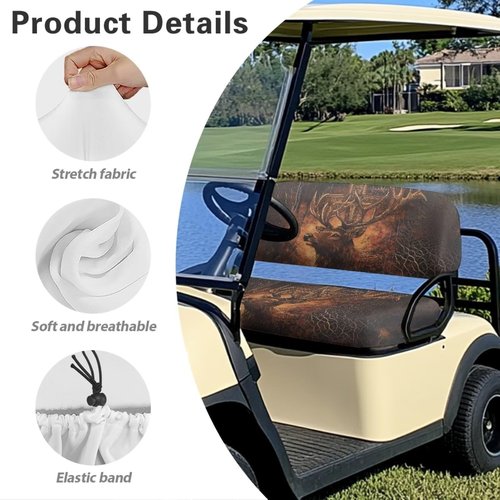 Suobstales Deer Cross Camo Print 2PCS Golf Cart Seat Covers Kit, Front and Rear Seat Covers Fits Club Car Precedent Original Regular Seat Cushion, Club Car Seat Covers Accessories, No Staples
