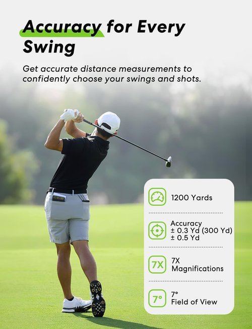 Flysocks Golf Rangefinder - 1200 Yards Laser Finder with Slope & 7X Magnification | Rechargeable with Flagpole Lock