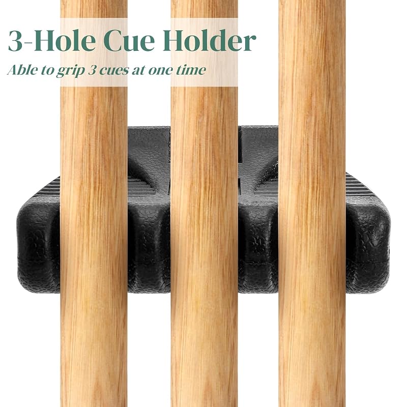 3-Hole Pool Cue Holder, Portable Non-Slip Cue Rack with Chalk Holder