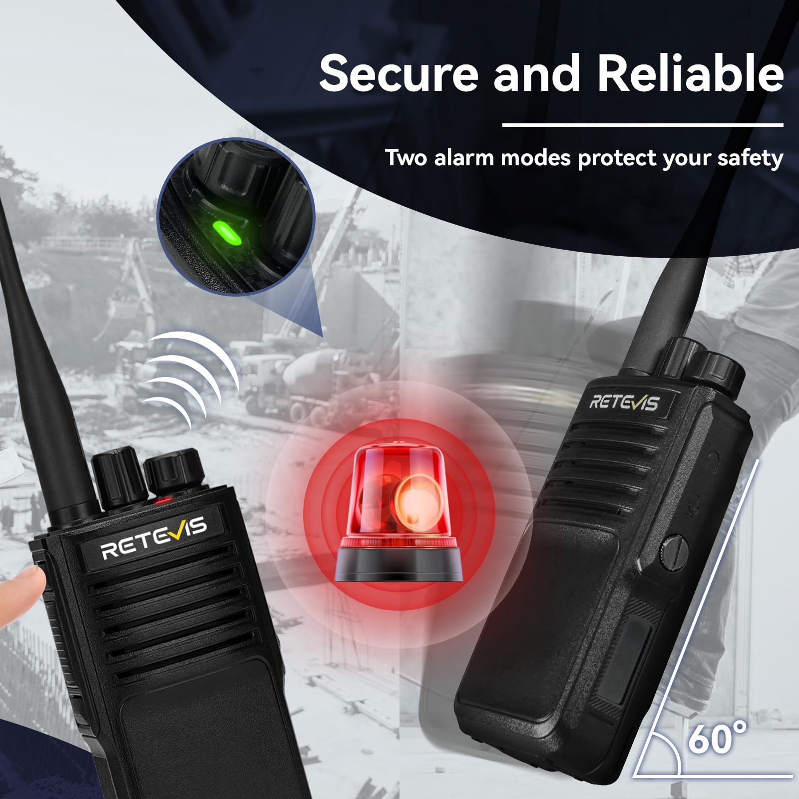 Retevis P2 IP68 Waterproof 2 Way Radio Long Range, GMRS Rechargeable Two Way Radio Long Distance,Professional Walkie Talkies Rechargeable,2500mAh,IP68,Noise Cancelling,for Warehouse Industrial(2 Pack)
