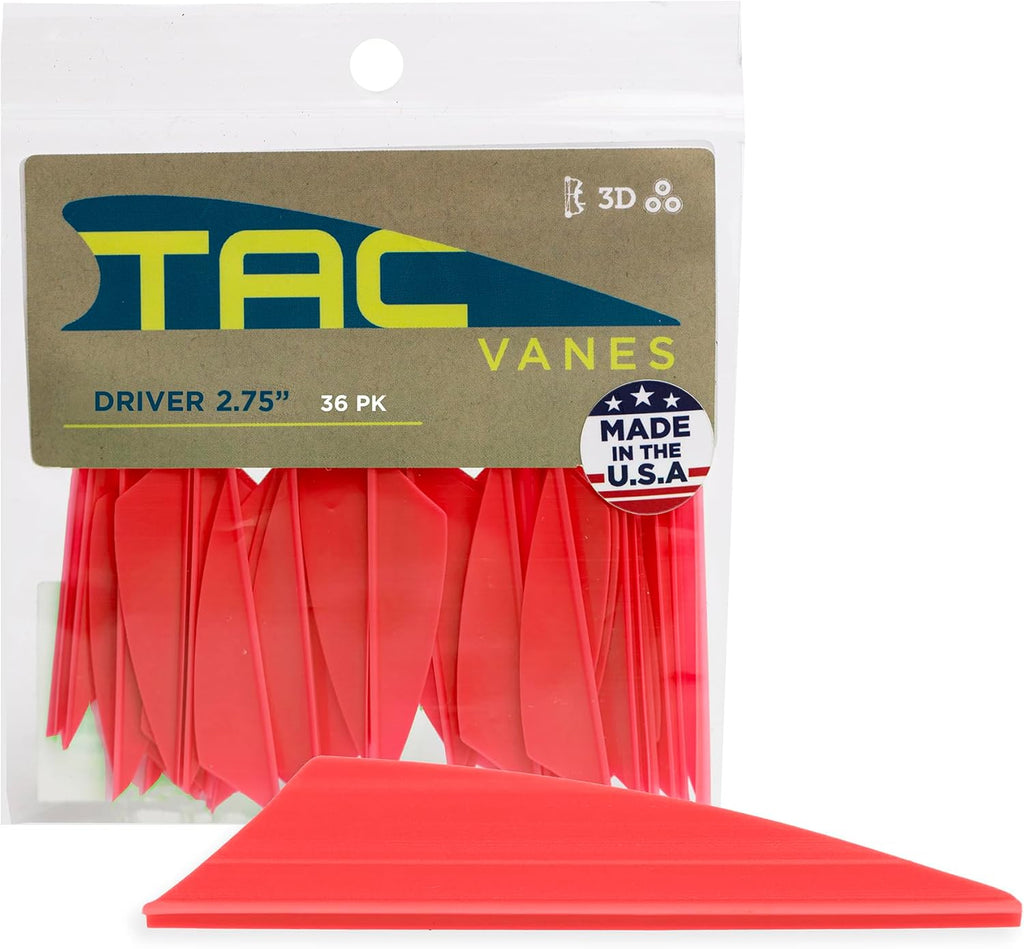 TAC Vanes 2.75" Driver Arrow Vanes - Durable, Lightweight Archery Fletching for Compound & Crossbow | Red 36 Pack