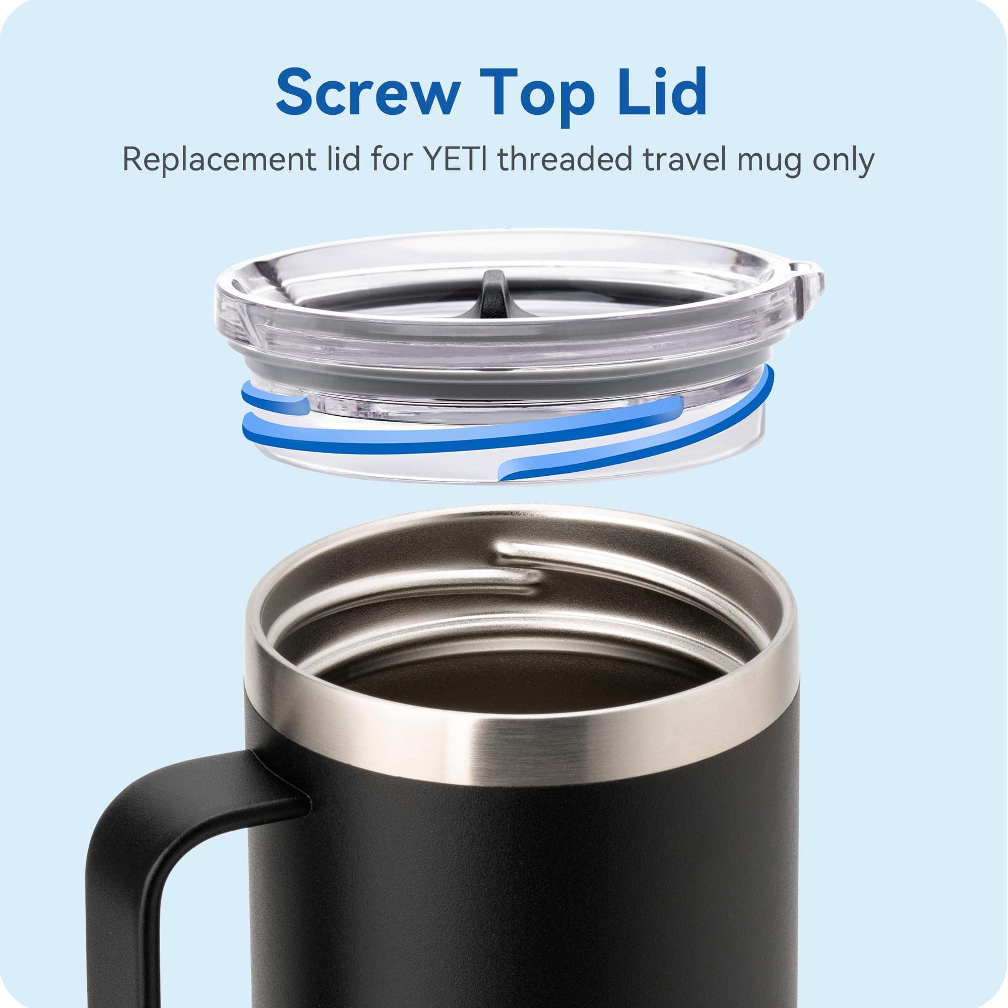 Prurex 30 oz Stronghold Lid for YETI Rambler Travel Mug, Screw On Top Lids Replacement for YETI 30oz Thread Travel Mug, BPA-Free Tritan (1 Pack)