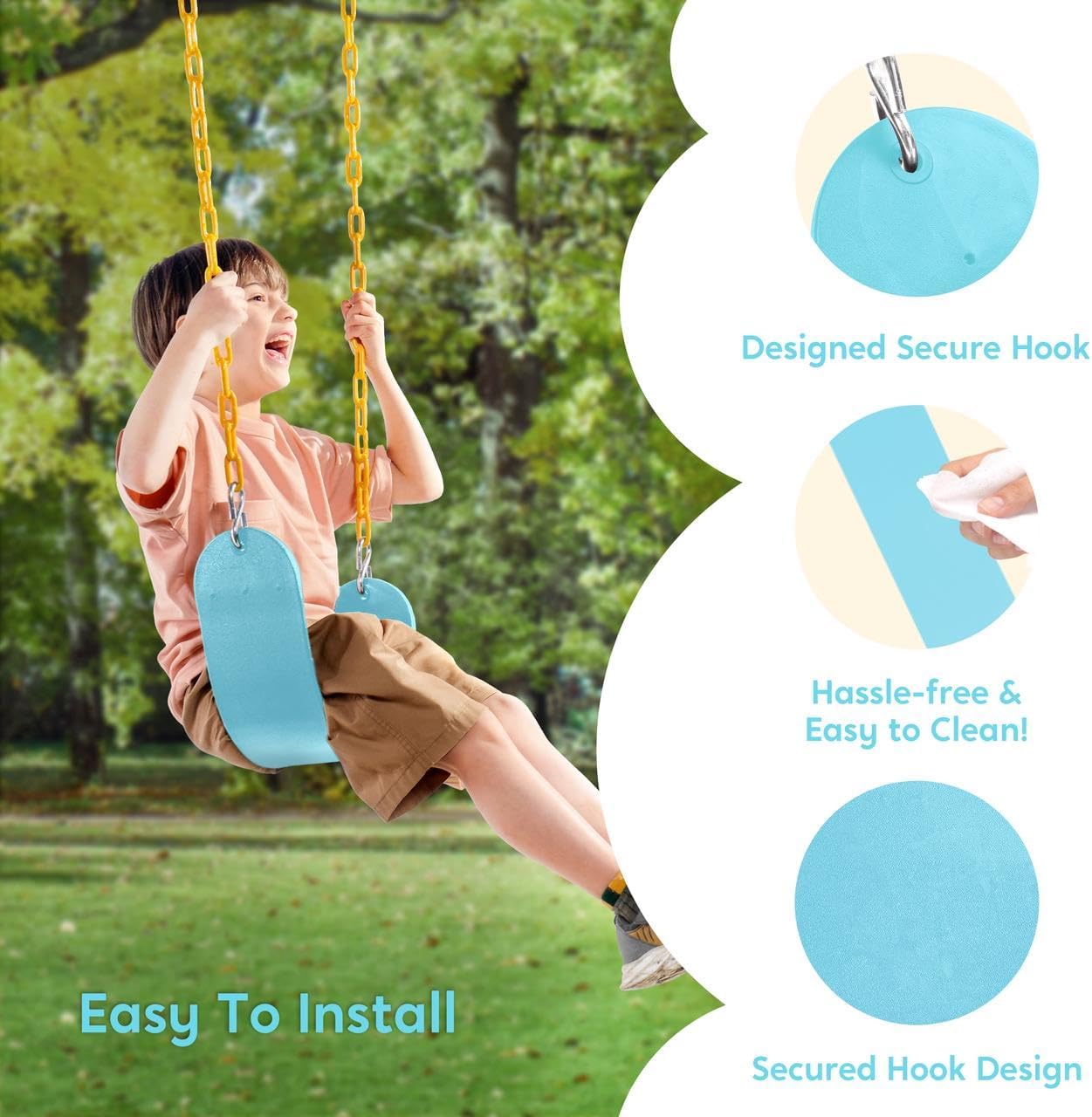 TURFEE Outdoor Swing Set Replacement Kit - Heavy Duty Chains & Seat - Kids Playground Accessory (Blue)