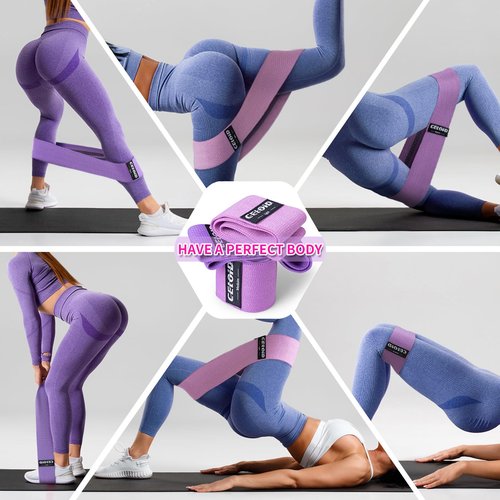 CELOID Resistance Bands Set,Exercise Bands with Non-Slip Design for HIPS & Glutes,3 Levels Workout Bands for Women and Men,Booty Bands for Home Fitness,Yoga,Pilates,Purple Set