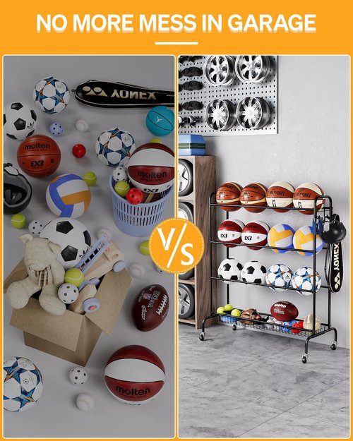EXTCCT Basketball Rack - Rolling Shooting Training Stand with Wheels | Four-Layer Organizer for Balls