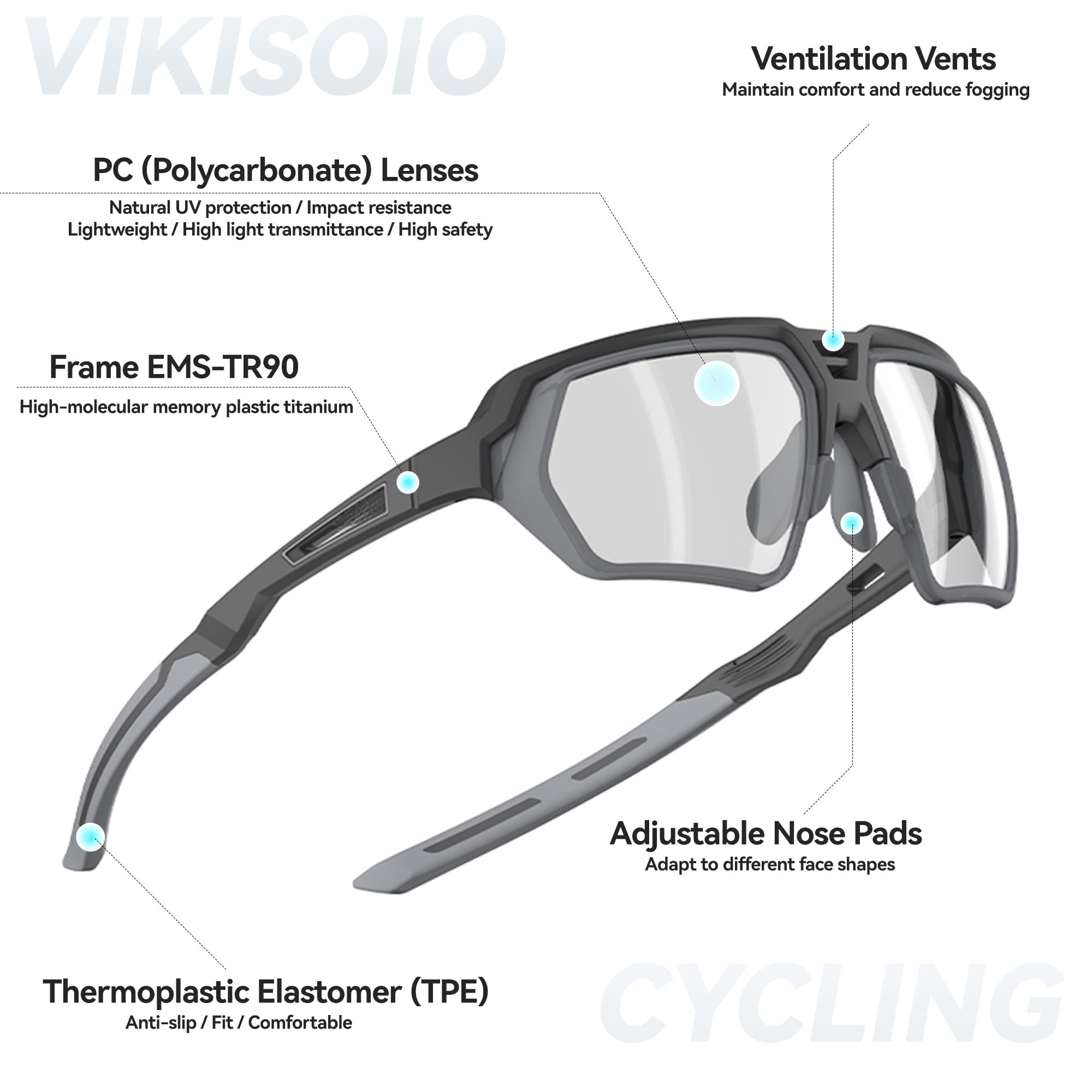 VIKISOIO Polarized Driving Glasses, 3 Interchangeable Lenses, Sport Goggles for Car, Motorcycle, Sport Sunglasses for Men Women