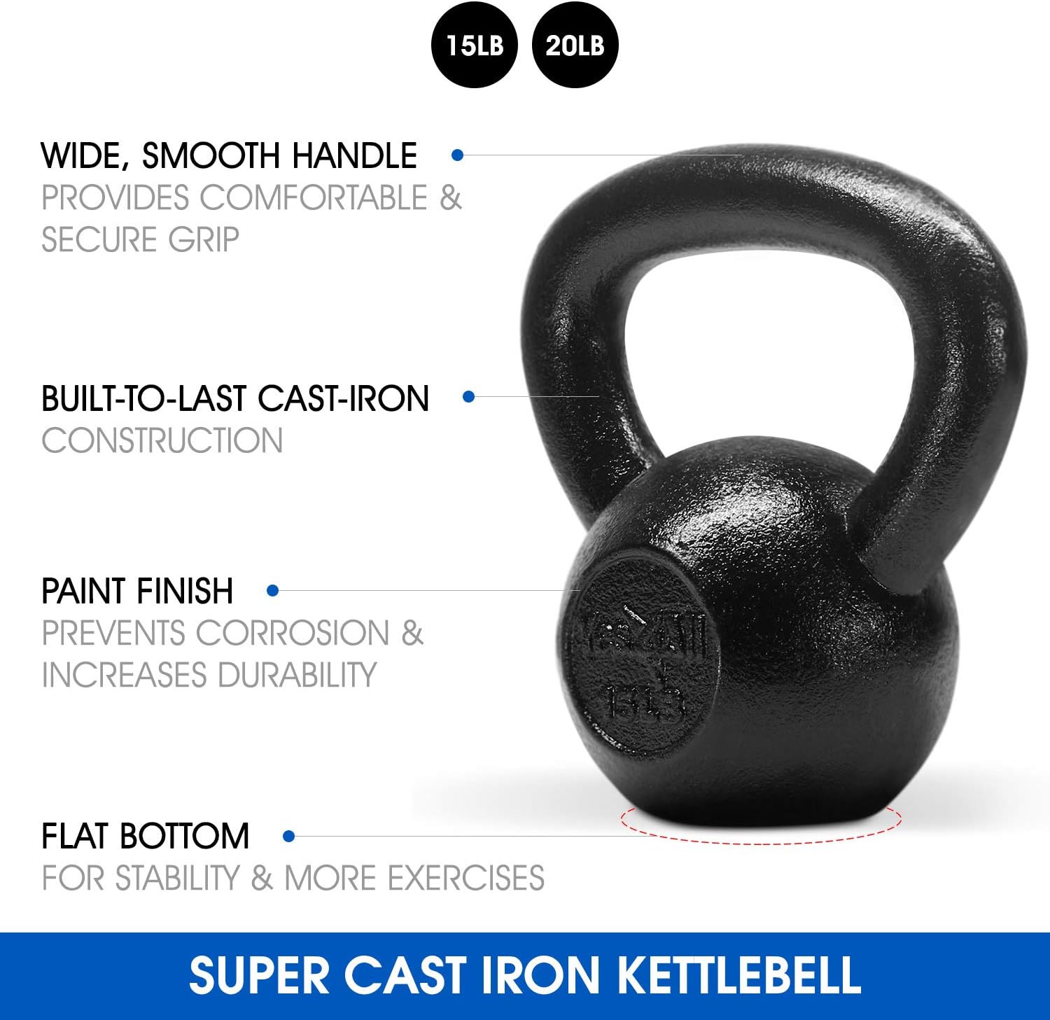 Yes4All Kettlebell Sets - Cast Iron Strength Training Kettlebells | 5-30 LB, Wide Handles & Flat Bottom for All Levels