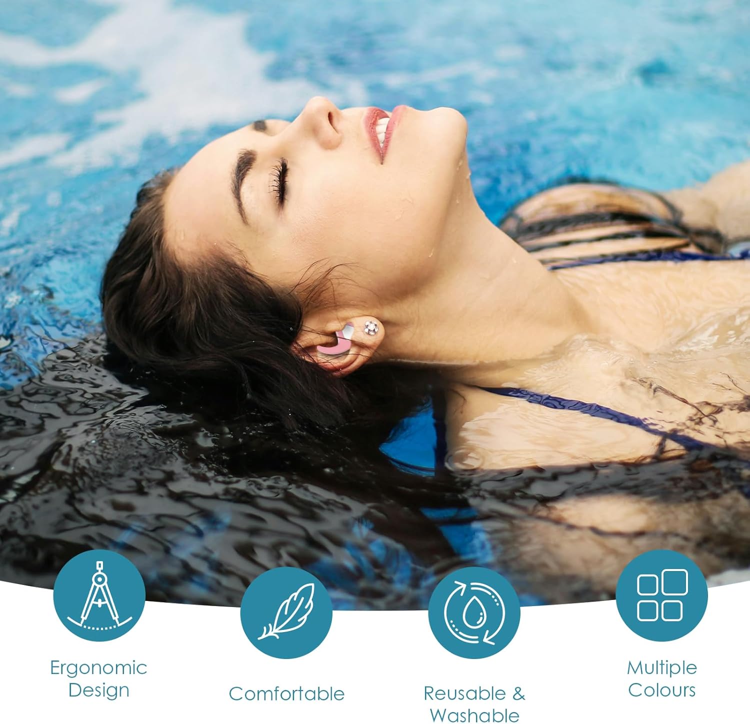 Swimming Ear Plugs, 3 Pairs Waterproof Reusable Silicone Swim Ear Plugs for Swimmers Pool Bath Showering Surfing Kayaking (Adults & Teens 14+)