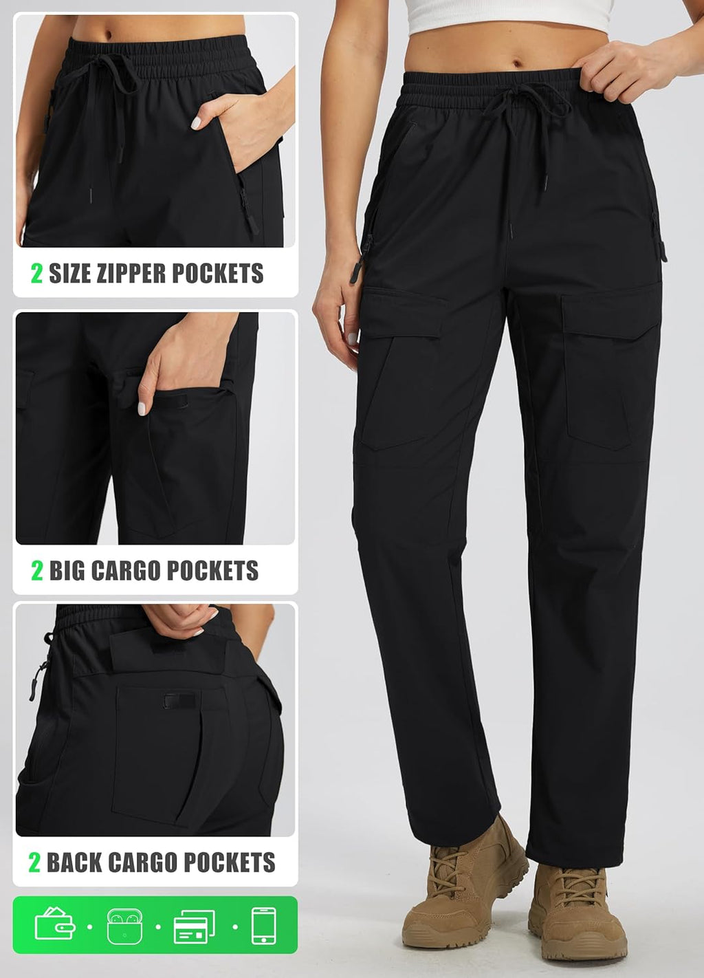 Skiennix Women's Hiking Pants - Quick Dry Lightweight Cargo Joggers with Zipper Pockets | Water Resistant