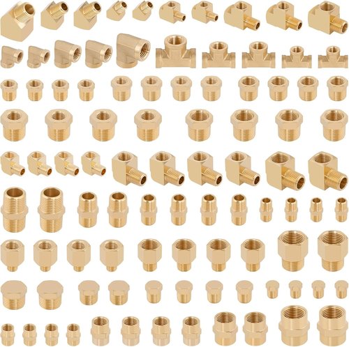 KOOTANS Brass Pipe Fittings Assortment Kit - 96PCS NPT Adapters, Reducers, Hex Nipples & More