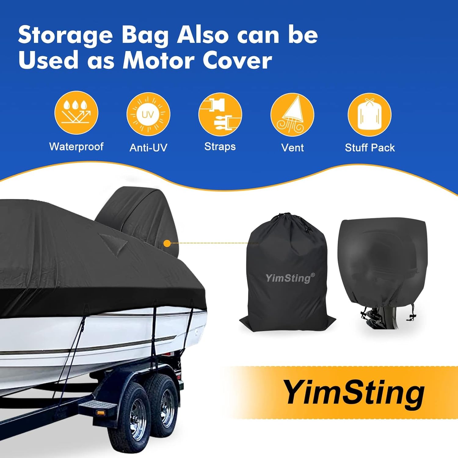1200D Waterproof Boat Cover - Heavy-Duty Canvas for 14' to 16' Bass, V-Hull & Tri-Hull Boats - Black