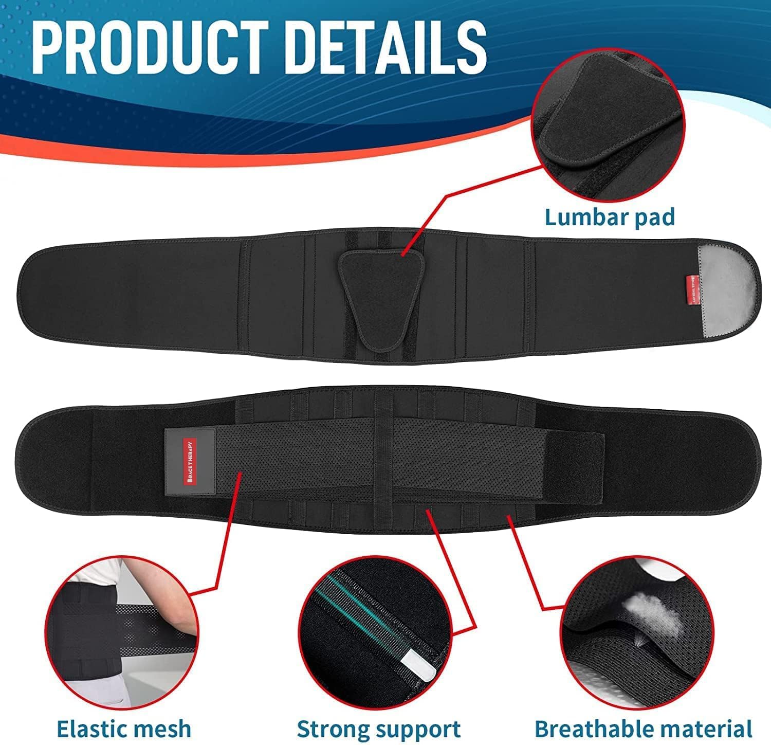 Skiennix Back Brace | Adjustable Lumbar Support for Pain Relief - Breathable Mesh, X-Large Size