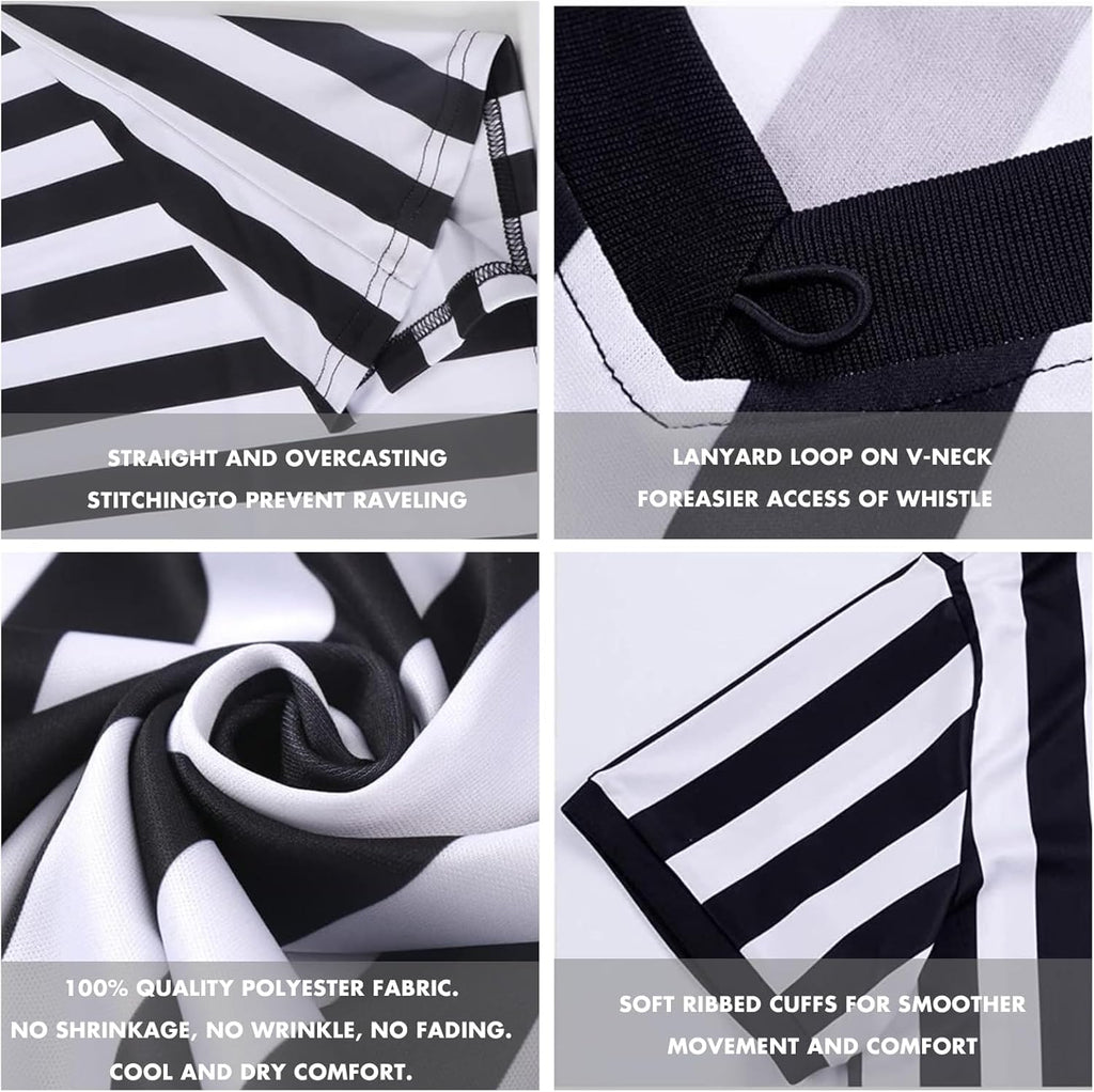 Redgino Men's Referee Shirt - Black & White Striped Jersey for Football, Soccer, Basketball | Perfect for Halloween